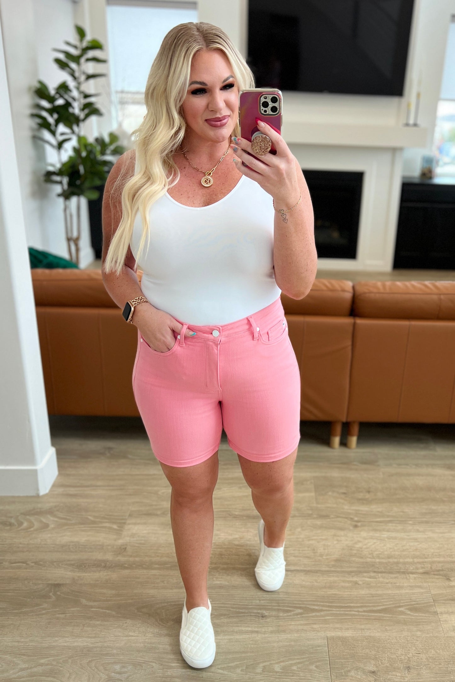 Jenna High Rise Control Top Cuffed Shorts in Pink